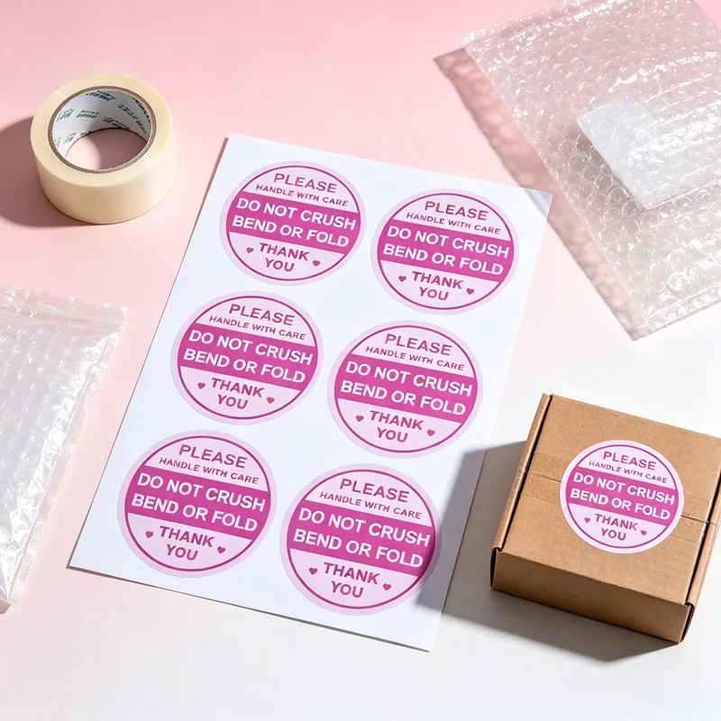 30pcs Pink Fragile Warning Stickers Please Do Not Crush Bend or Fold Label Express Packaging Seal Reminder Tags