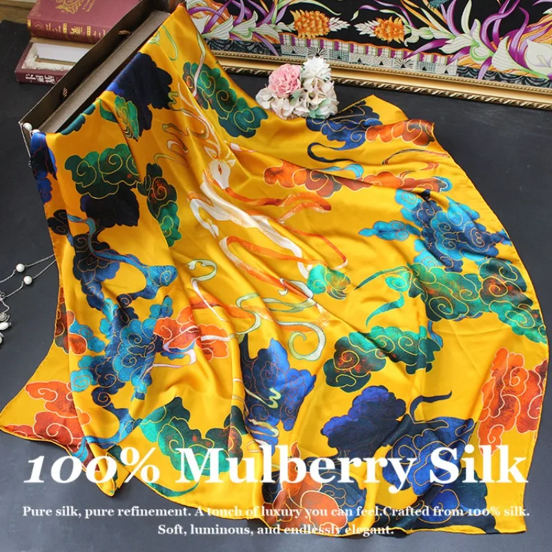 

New Luxury 110x110cm Real Silk Shawl Wrap 100% Mulberry Silk Hand Rolled Edge Large Square Scarf Hijab Foulard Bandana Pashmina