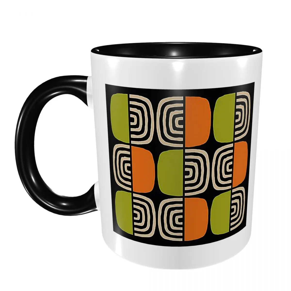 Half Concentric Circle Pattern Black Orange Green And Beig Mug Ceramic Coffee Cups Tea Mugs Milk Cup Drinkware Gift for Friends
