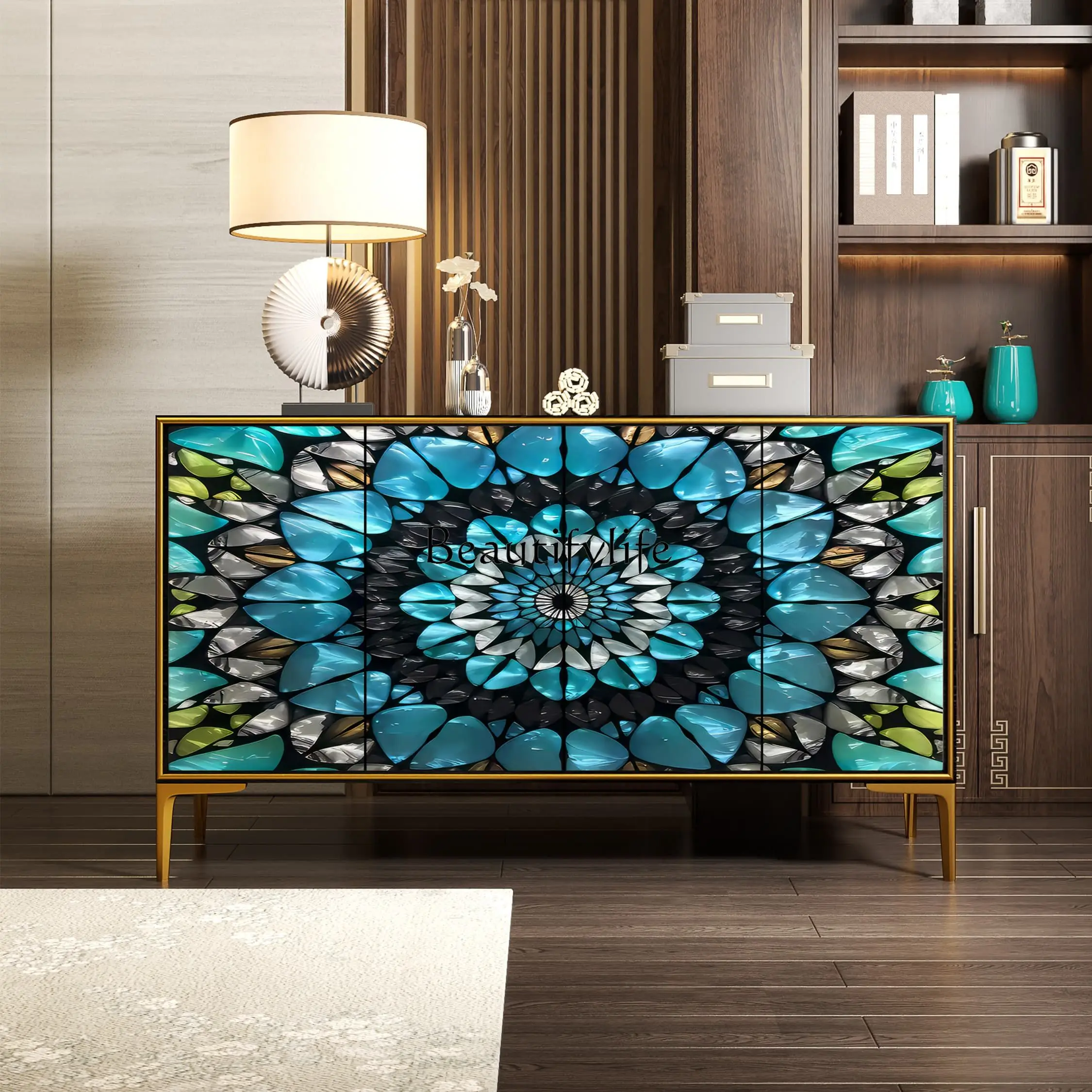 

Light luxury home solid wood entrance chest cabinet living room partition club hotel decorative cabinet