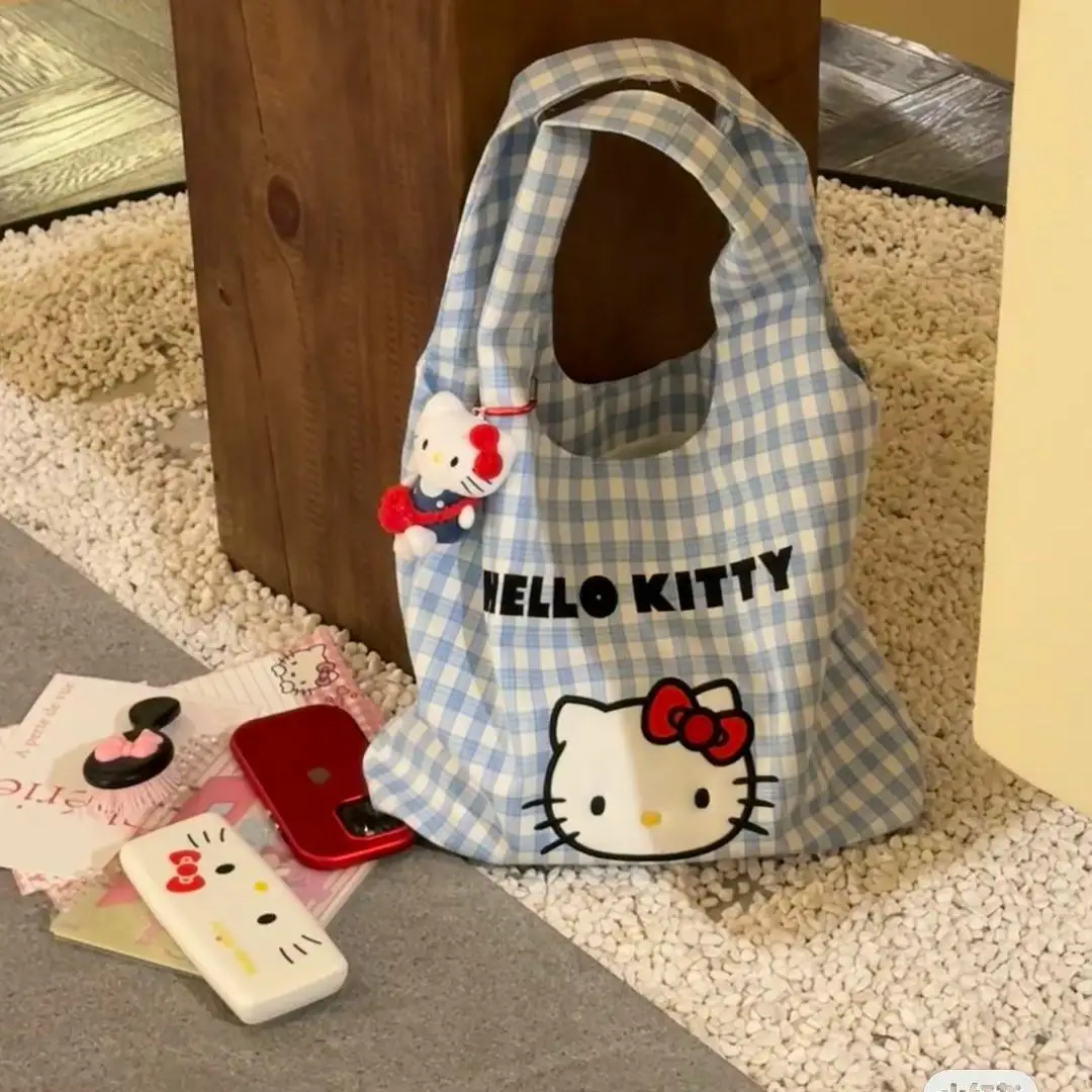 

2025 Hello Kitty Canvas Fabric Shoulder Bag Creative Simplicity Large Capacity Casual Shopper Tote Bags Children's Holiday Gift