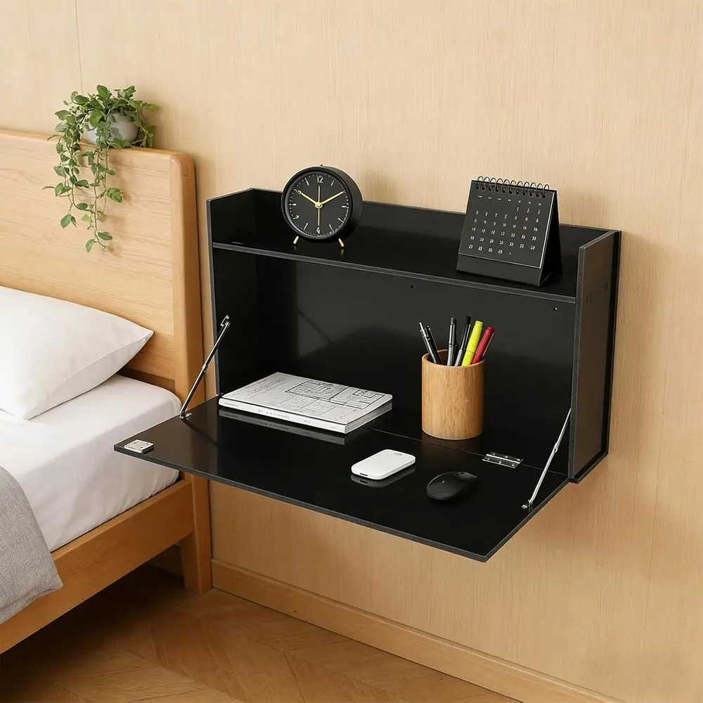 Wall Mounted Desk, ern loating Computer Desks with Keyboard Tray, Lockable old Down Wall Desk Space Saving Table Workstation or