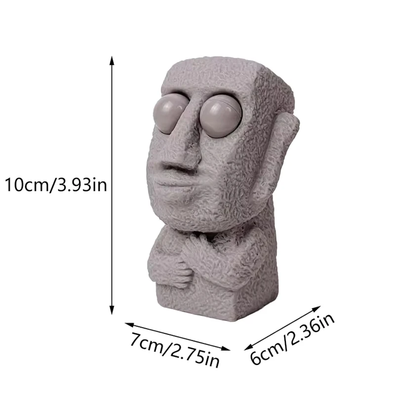 Stone Man Releases Stress Toy Slowly Rebounds Soft Moai Statue Squeeze Eyes Interested Expression Relaxes Stress Children's Gift