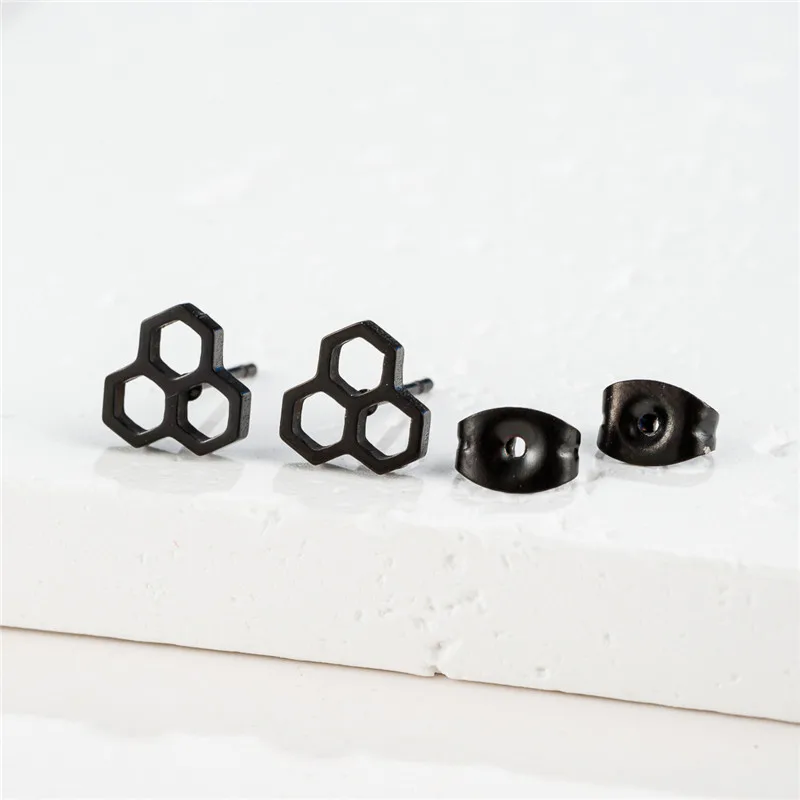Cute Stainless Steel Honeycomb Earrings Women Simple Hexagon Ear Studs for Girls Geometry Chemistry Molecular Earings Pendientes image 4
