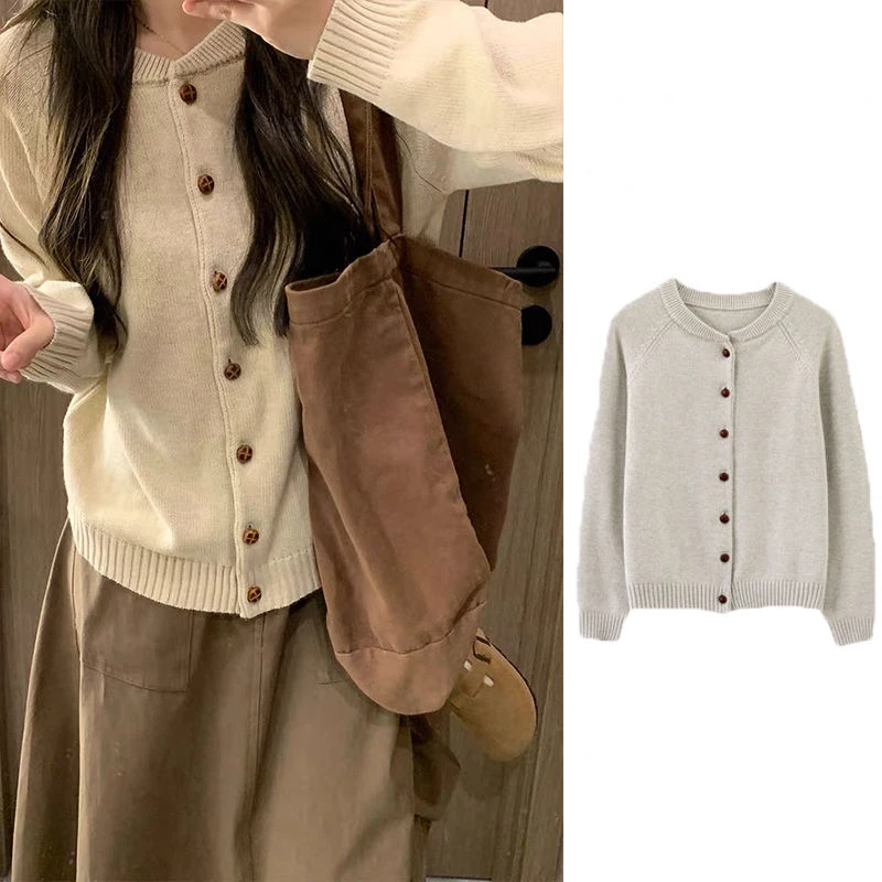 

Fashionable Korean Simple Sweet Sweater Knitted Cardigan Women Autumn New Y2K Foreign Style Age-reducing Versatile Casual Jacket