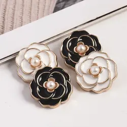 5pcs 21mm Fashion Resin Camellia Pearl Buttons For Shank Women Dress Blazer Scarf Decor Hand Sewing Buttons Jewelry Accessories