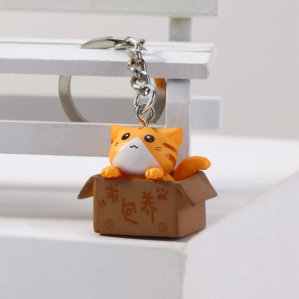 

Fashion Creative Box Resin Little Cat Decorations Key Ring For Men Women Bag Charm Pendant Keychain