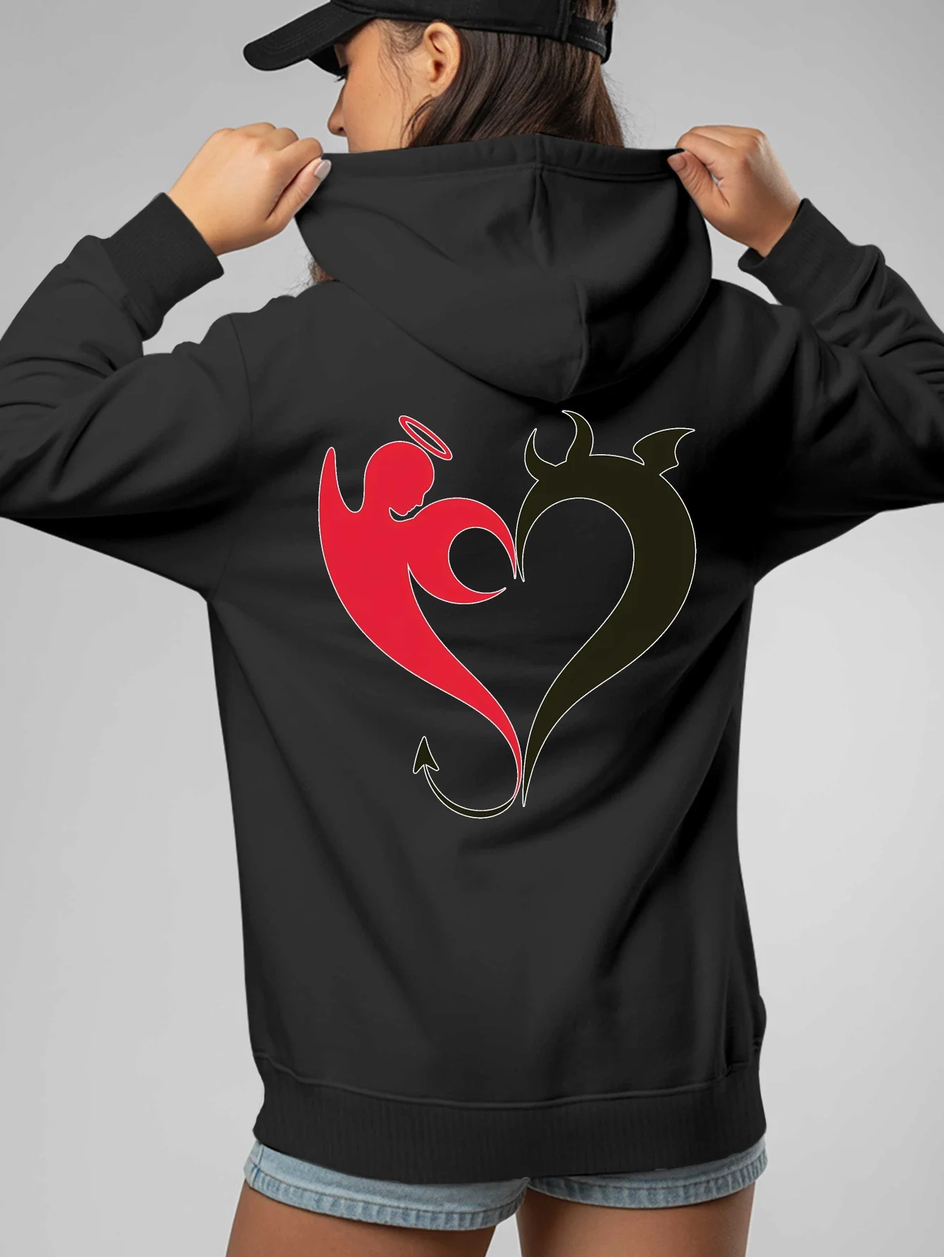 

Толстовка с капюшоном в форме сердца и принты с любовным письмом на спине — повседневный пуловер, длинные рукава, толстовка с принтом в форме сердца