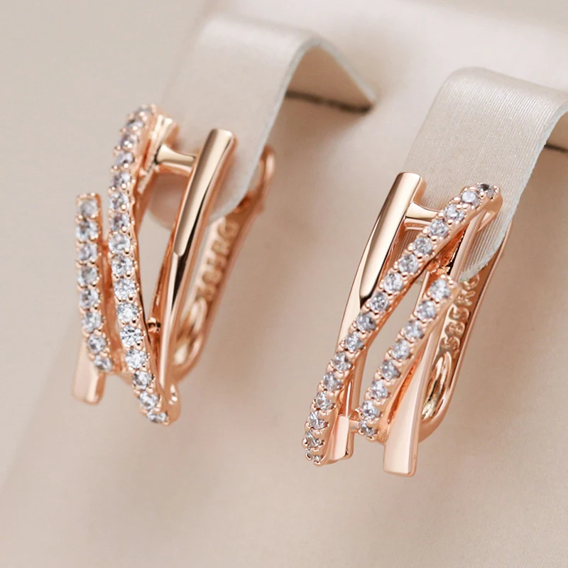 Kinel Fashion Innovative Design Natural Zircon Drop Earrings Women 585 Rose Gold Color Romantic Crystal Gift Daily Fine Jewelry