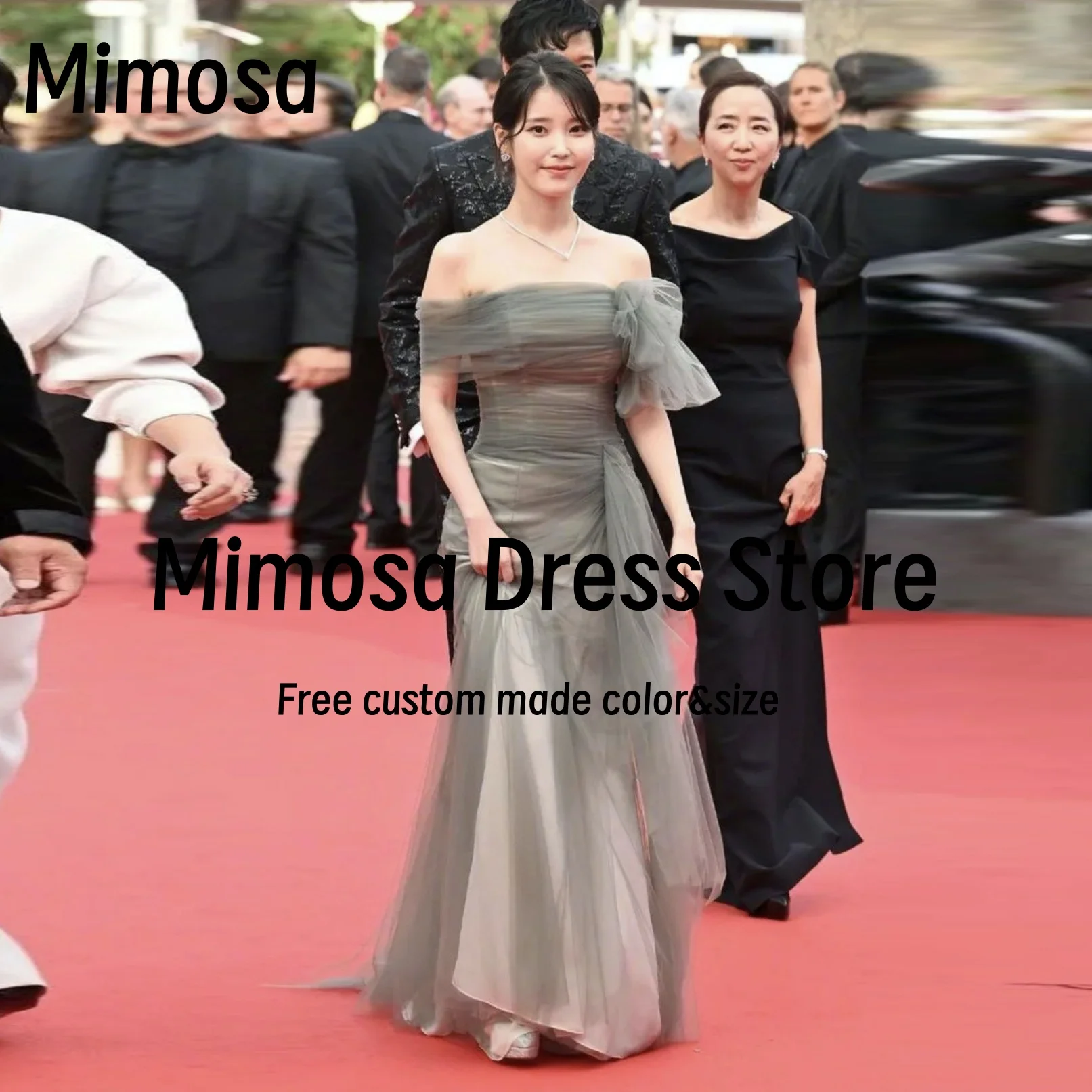 

Mimosa Korea Celebrity Women Red Carpet Dress One Shoulder Prom Dresses Zipper Back Evening Gowns Tulle 프롬드레스 Customized