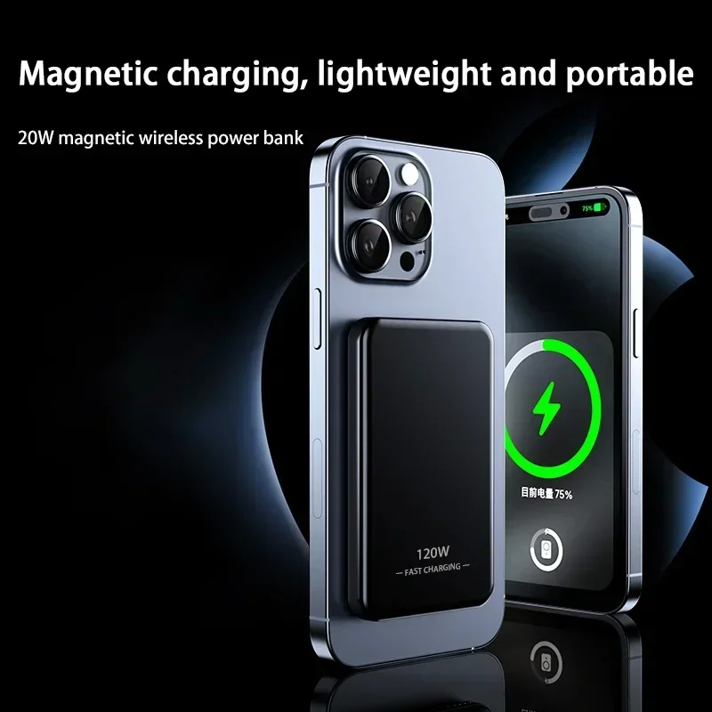 100000mAh Magsafe Charger Power Bank Thin and Light Portable Magnetic Wireless Fast Charging Power Bank Suitable for iPhone