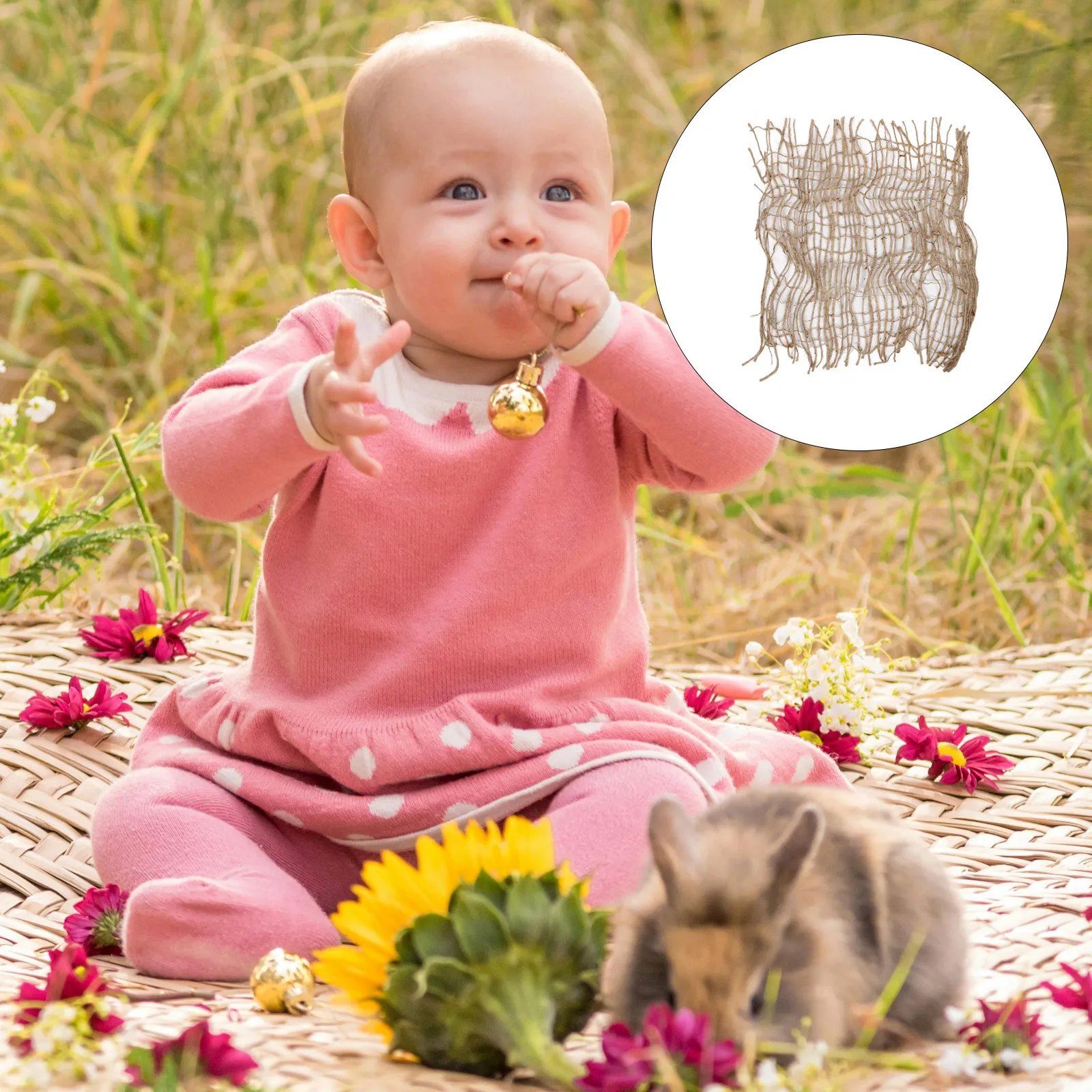 

Newborn Photography Prop Linen Blanket Handmade Woven Vintage Style Baby Mat For Photoshoot Hollow Blanket Prop Photography