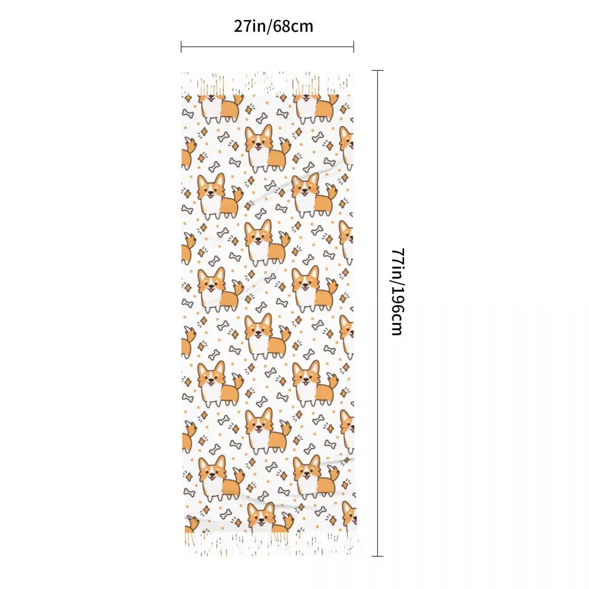 Lenço de cashmere para cães, envoltório grande de pashmina, xale quente, raça de cachorro bonito, corgi galês com corações e ossos de estrelas