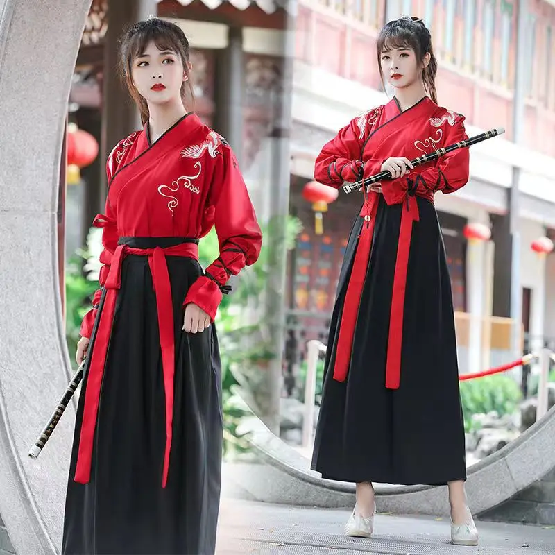 Han Element Diagonal Kragen Taille Länge Rock tägliche Verbesserung Hanfu chinesischen Stil Klasse Uniform alte Kostüm Kampfkunst