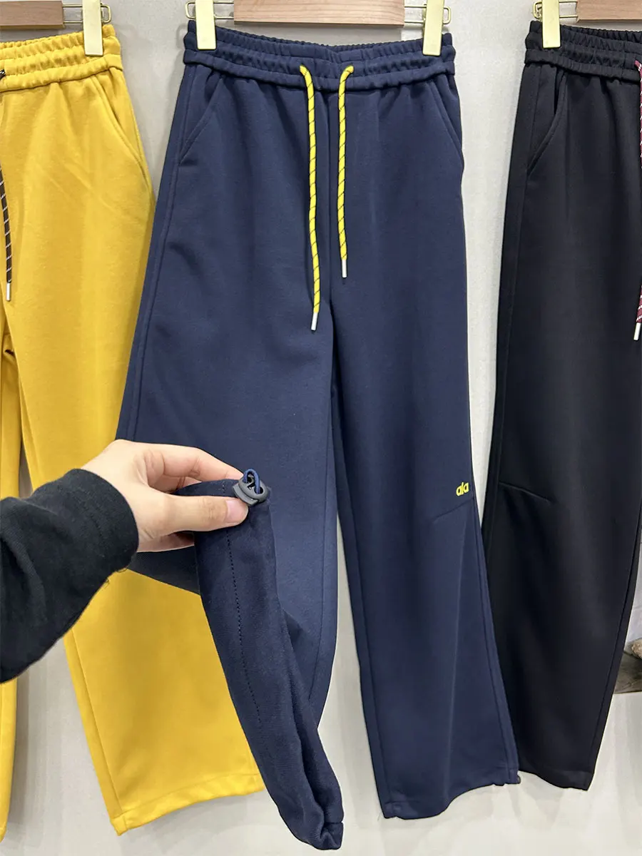 

Loose Fit Straight Leg Dstring Women's Sport Pants Big Size Casual Trousers with Embroidery High Waist Elastic Waist