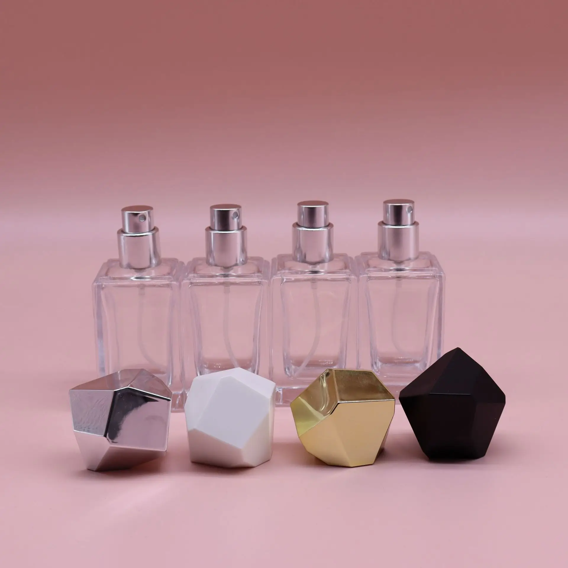 30ml Clear Glass Perfume Spray Bottle Irregular Lid Square Atomiser Portable Makeup Dispenser Refillable Perfume Bottle