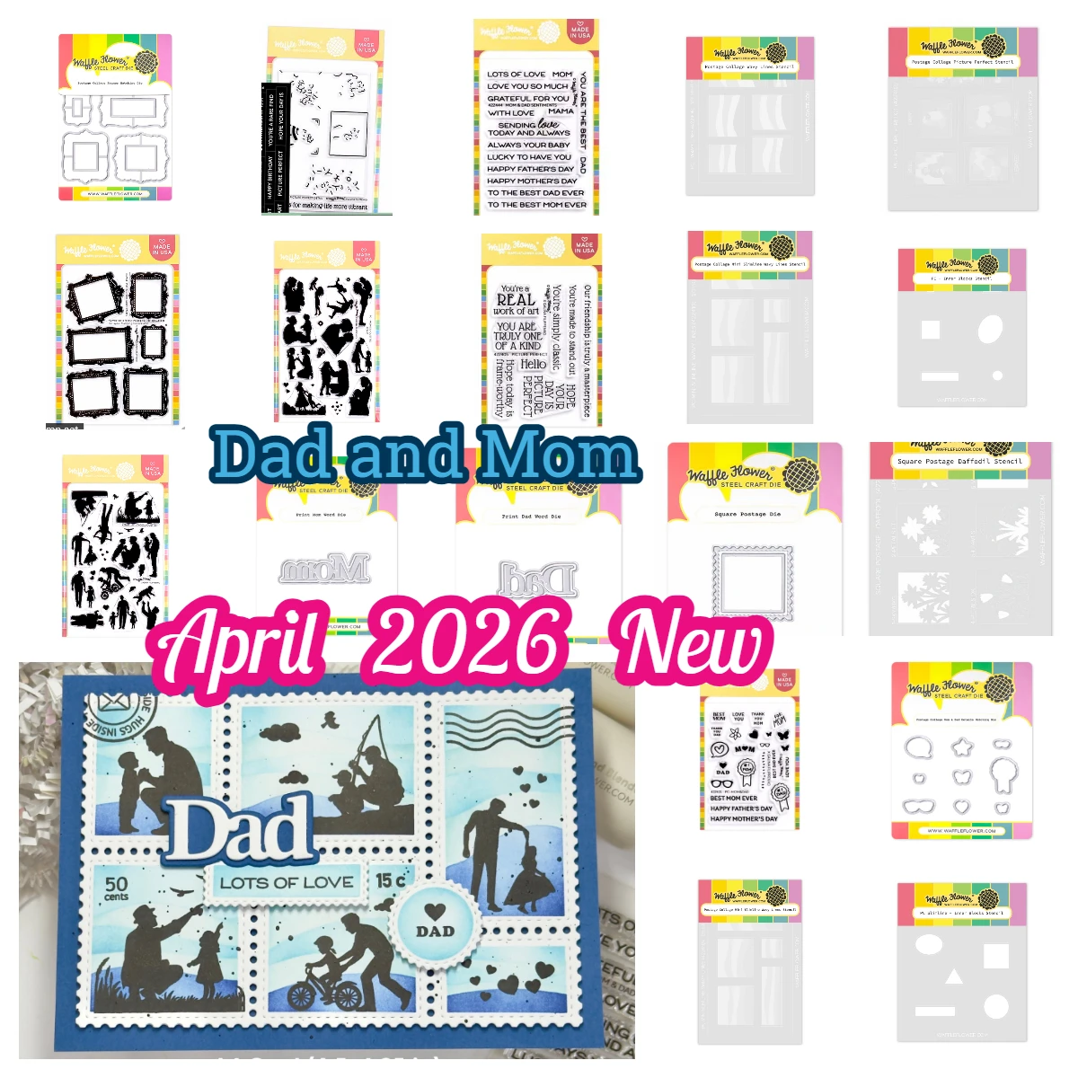 

April 2026 New Waffle Flowers Mom & Dad Sentiments Stamp Wavy Lines Stencil Metal Cutting Dies for DIY Scrapbook Handmade Photo