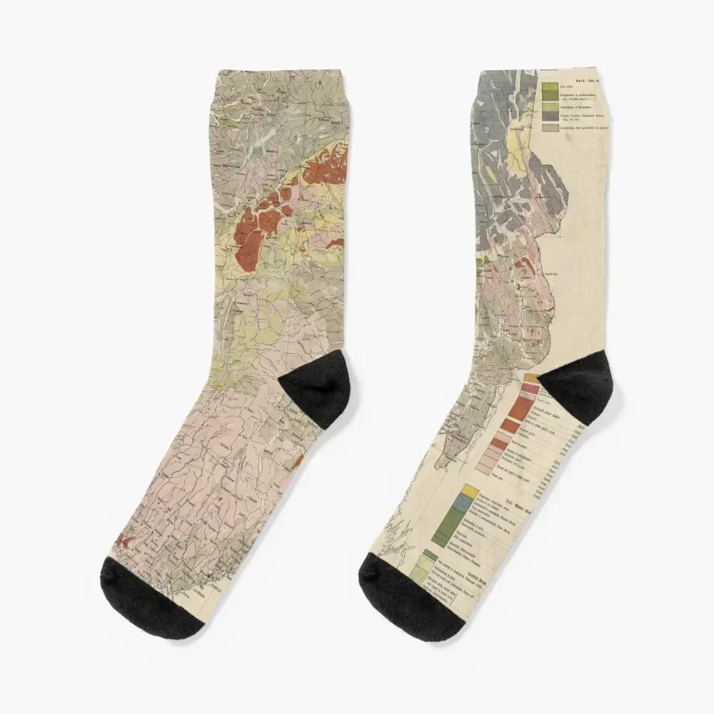 

Vintage Geological Map of Norway (1878) Socks Sports Rugby Wholesale essential Socks For Men Women's