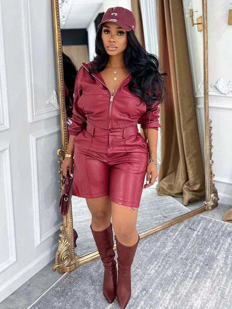 Cutenew Smooth Hooded 2-Piece Set Women Hipster Tracksuit Fall Zip Jacket+Shorts Matching Activity Simple Streetwear Outfits