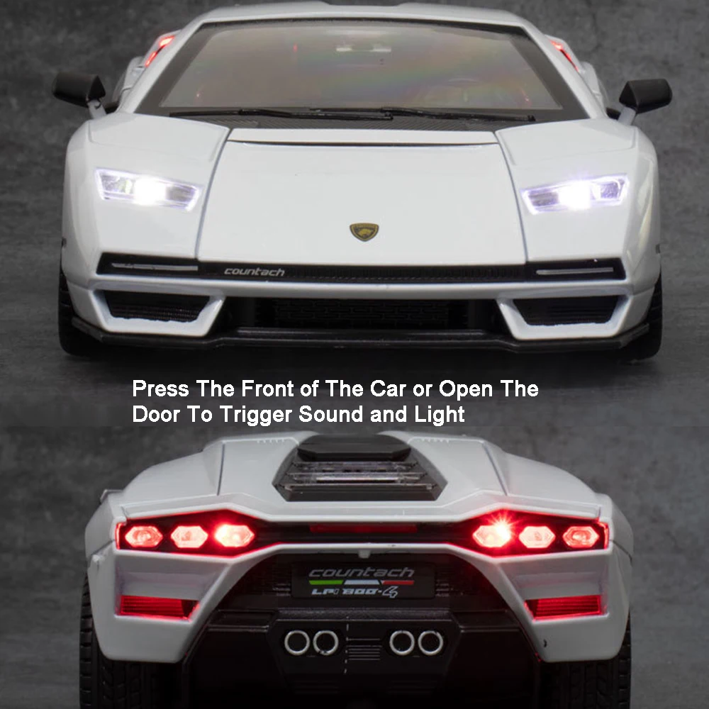 1:24 Countach LPI800-4 Revuelto Sports Car Model Toys Alloy Diecast Sound Light Doors Opened Pull Back Children Interactive Toys