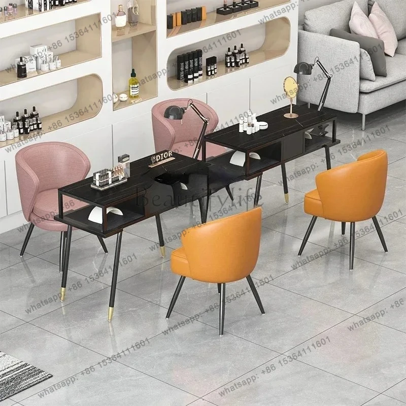 Stone Plate Nail Table and Chair Embedded Vacuum Cleaner Manicure Table for Nail Beauty Shop Table