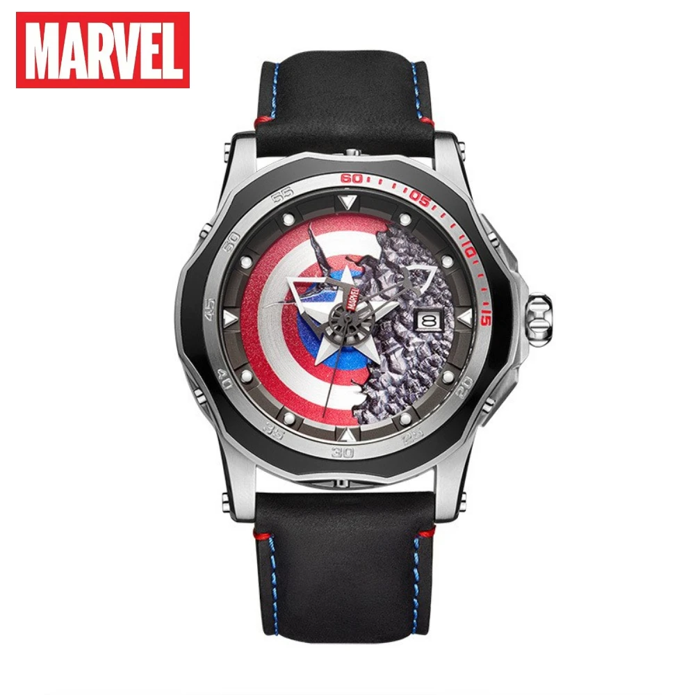 

The Avengers Captain America Shield Disney Marvel Watch 100M Waterproof Male Quartz Clock Blue Belt Silicone Relogio Masculino