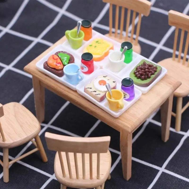 Sedia da sala da pranzo per bambole naturali in legno naturale set per bambini finta gioca 1/12 bambole decorazione della scena