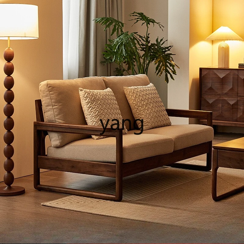 

LZR Black Walnut Three-Seater Sofa Living Room Fabric Sofa Set All Natural Wood