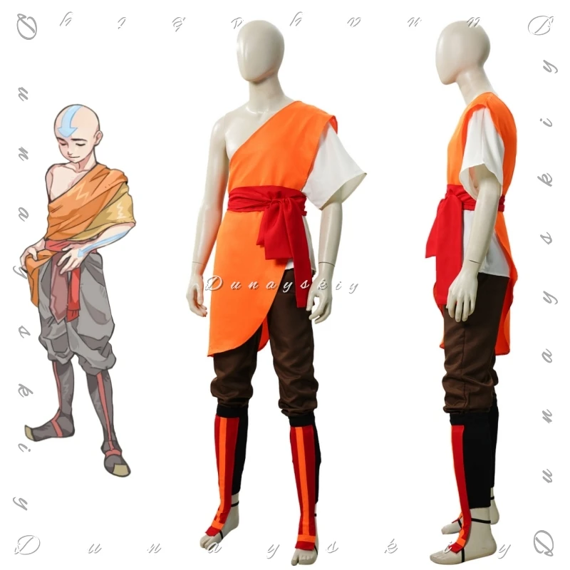 Disfraz de Airbender Aang para entrenamiento de artes marciales, disfraz de cosplay, camisa interior blanca de manga corta, disfraz de fiesta de Halloween ‌