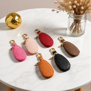 1個PU皮革汽車鑰匙錢包 女士鑰匙扣 簡約鑰匙鏈套 鑰匙保護套 男女通用拉鍊鑰匙包 8 最佳銷售 鑰匙鏈袋 - №2