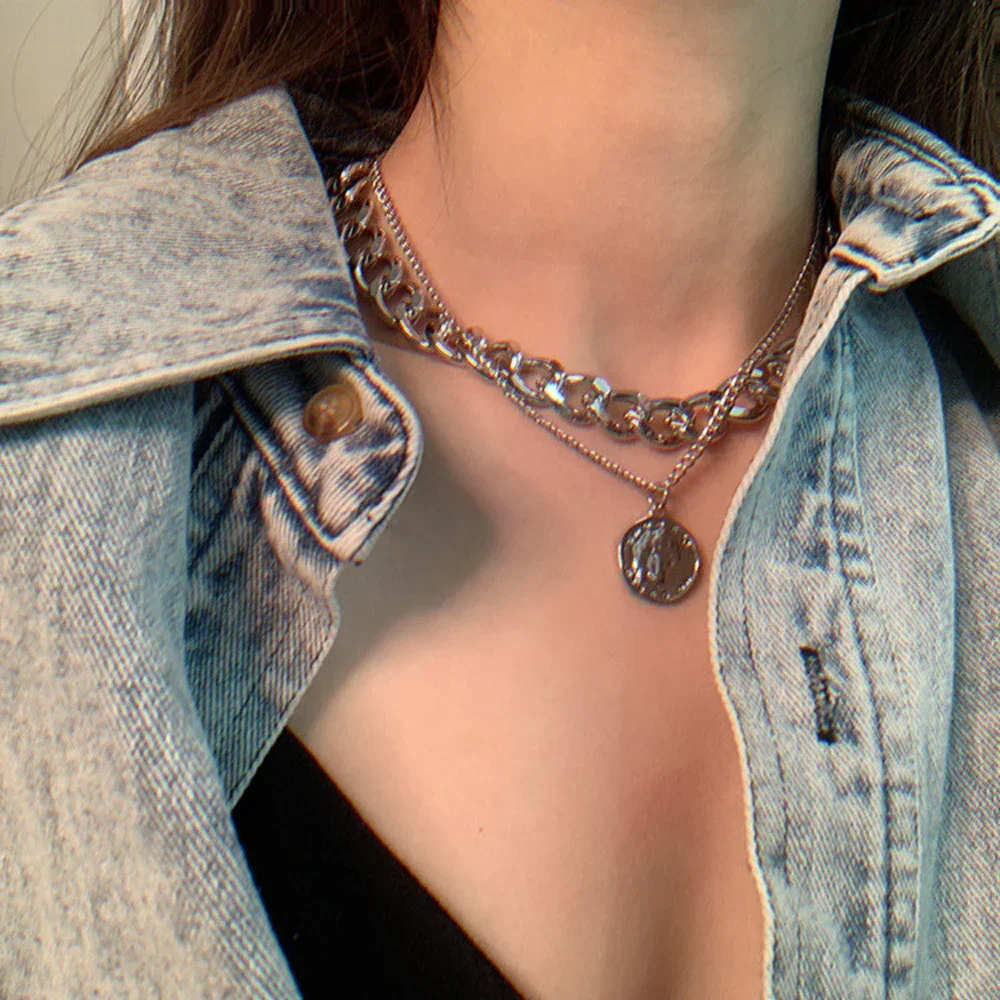 FSUNION 2025 New Vintage Women's Multi-layer Coin Pendants Portrait Chunky Chokers Necklace Fashion Jewelry Gifts for Women