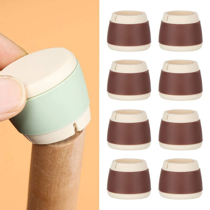 8Pcs Silicone Chair Leg Caps Floor Protectors For Chairs Anti-Slip Pad Table Pads For Furniture Protector (Brown)