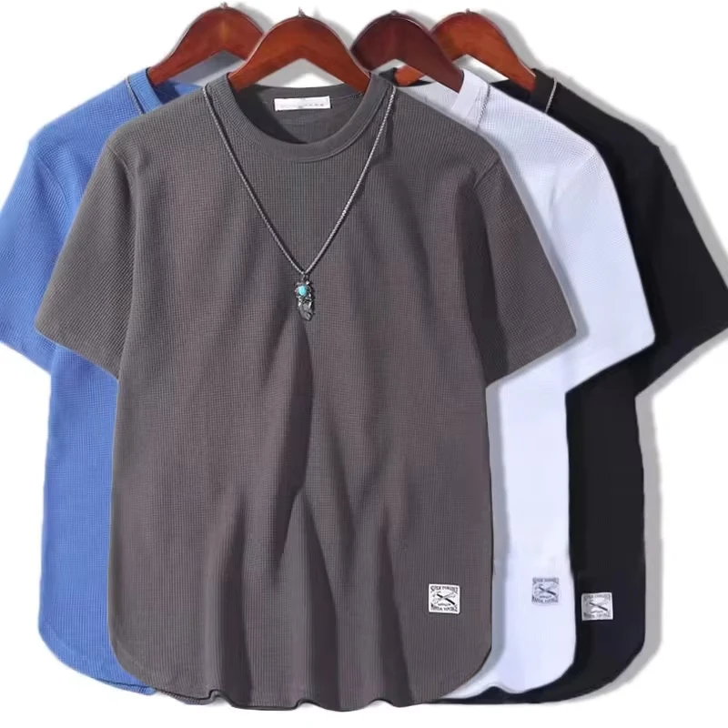 

5XL Solid Color Waffle T-shirts for Men Casual Brand Quality Short-sleeved Men's Tees New Summer Fashion Designer Tops Male