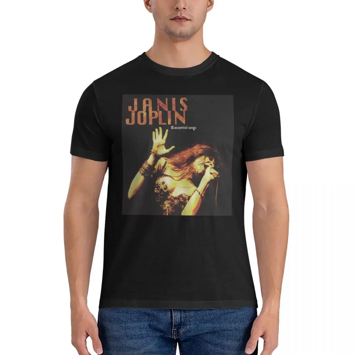 Men T-Shirt Music Novelty Cotton Tees Short Sleeve J-Janis Joplin T Shirts Round Neck Clothing Unique