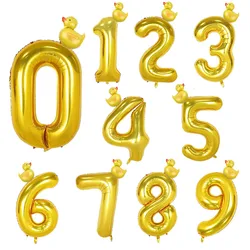 2pcs Mini Duck Shape Foil Balloons Set Golden 40inch Number Balloon 0-9 Kids Birthday Party Decorations Baby Shower Air Globes