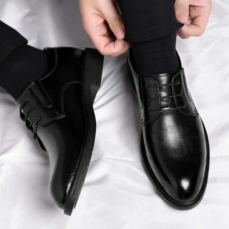 3 6 8cm Heel Men's Dress Shoes New Designer Cow Leather Increase Casual Spring Autumn Black Platform Wedding Shoes Male