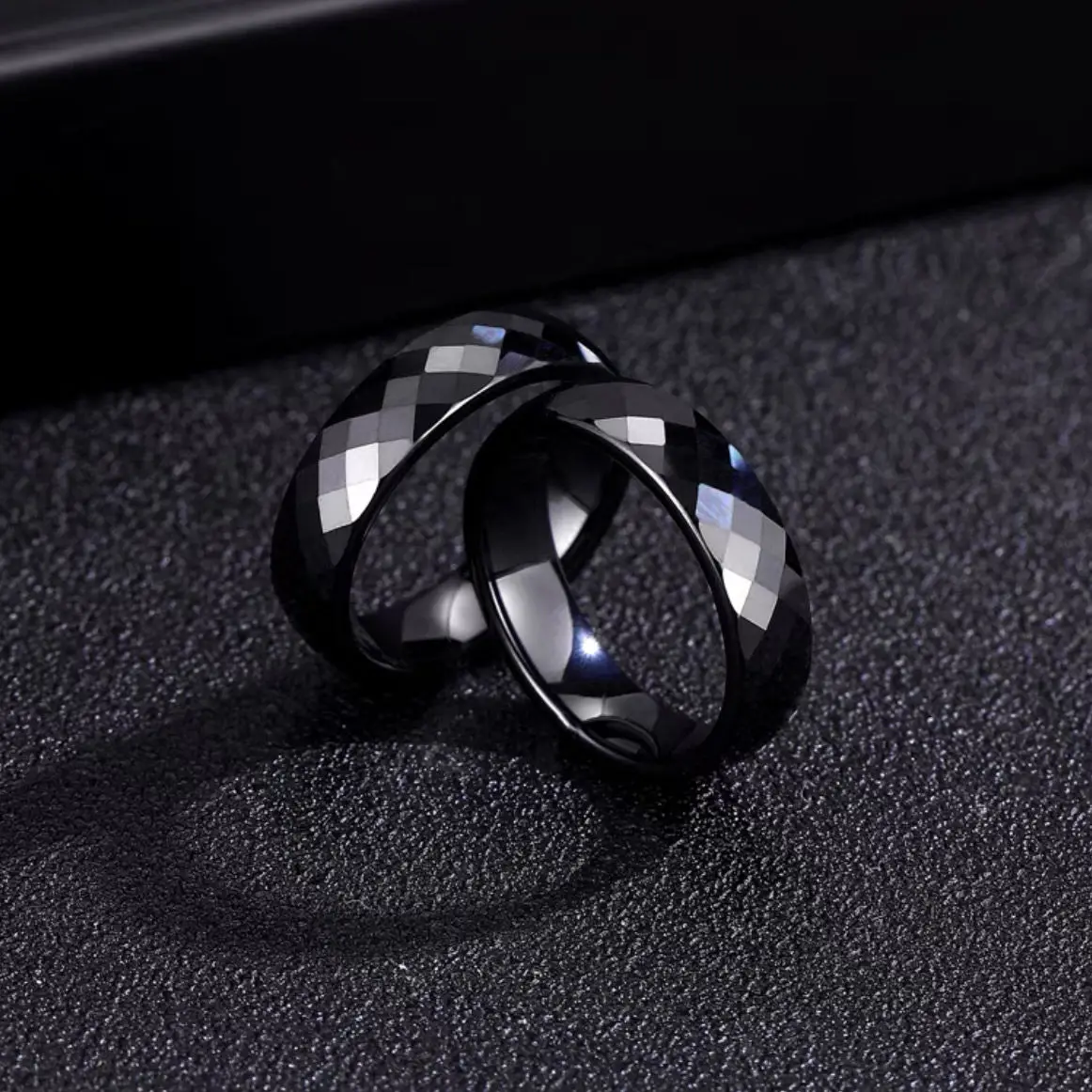 

Original Pure Natural A Jadeite Ring, Diamond Cut Ink Jade Pair Rings Gifts