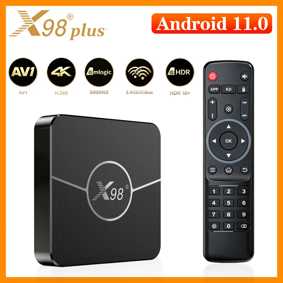 TV Box X98 Plus con Android 11, Chip S905W2, 4K HDR, WiFi Dual, BT5.0, Opcional 4GB+64GB, LAN de 100M, Multi Pantalla, Reproductor Multimedia para el Hogar