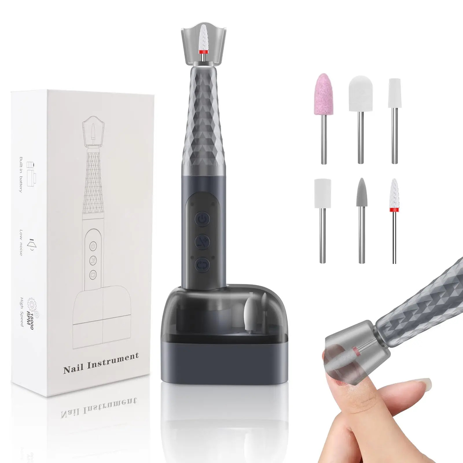 

Cordless Electric Nail File with Safety Pause Function,Portable Nail Drill Set for Crystal Gel Dip Powder Nails