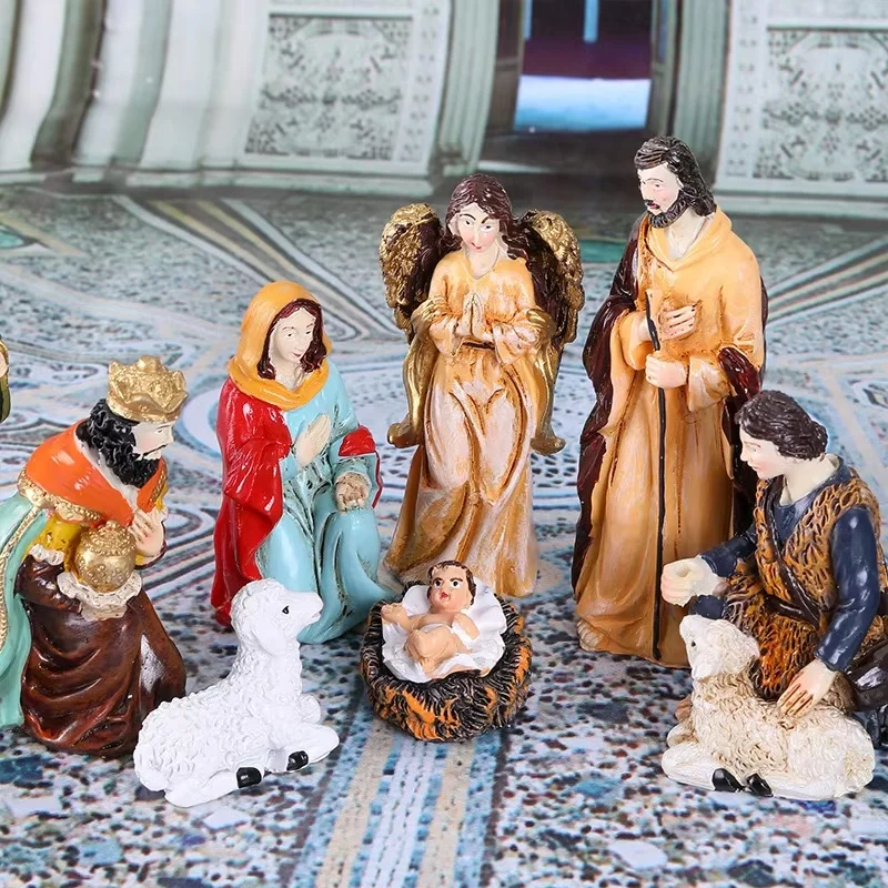 

Nativity Christmas Figurines Resin 11 Pieces Nativity Tabletop Scenes Nativity Scene Sets Manger Religious Figurine Holy Gift