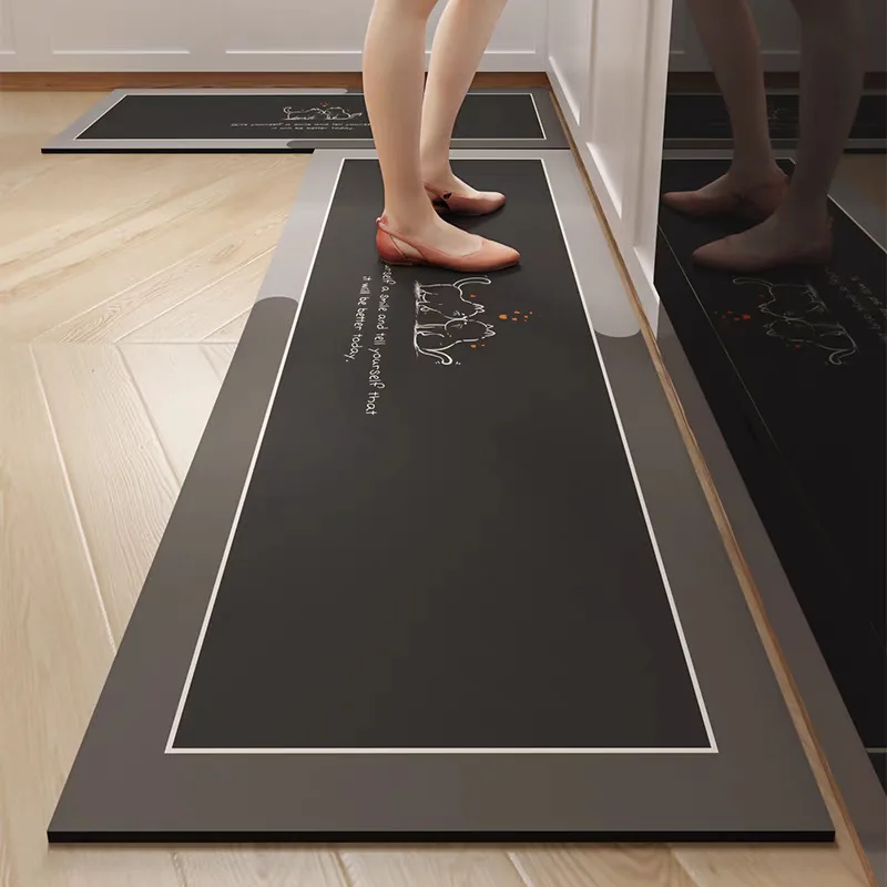 VIKAMA Retro kitchen floor mat, anti slip and oil resistant, kitchen specific Diatom mud mat, household kitchen carpet