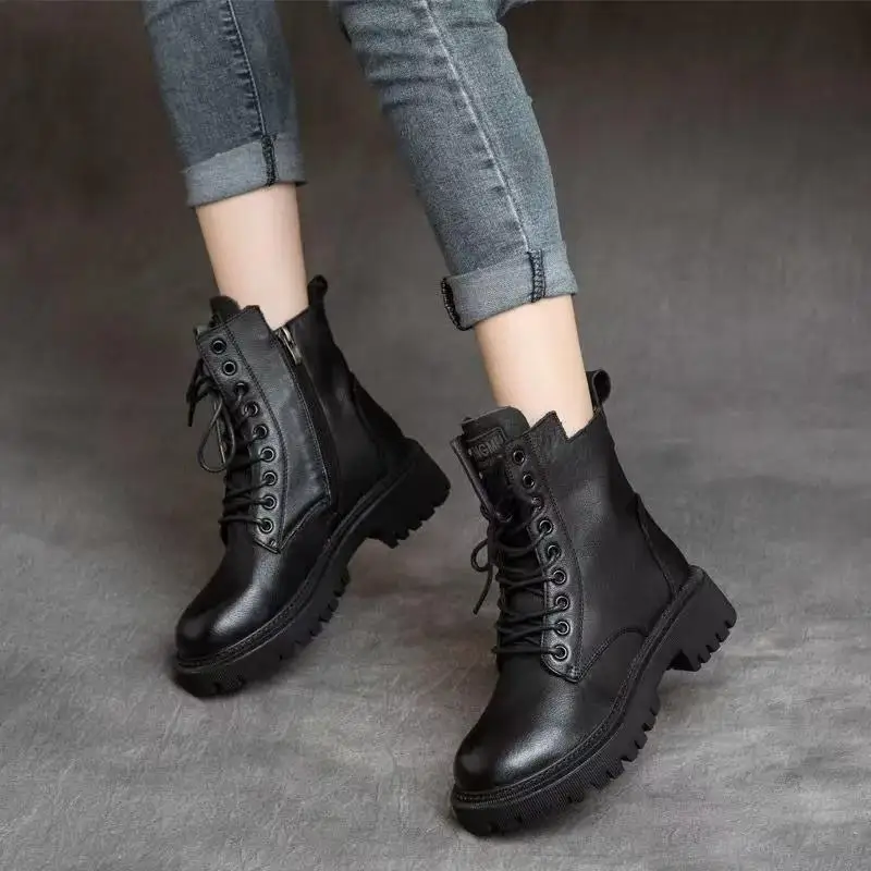 Red Autumn and Winter Women Boots Wind Fashion Vintage Female Motorcycles Boots Ins Shoes Women Winter Boots