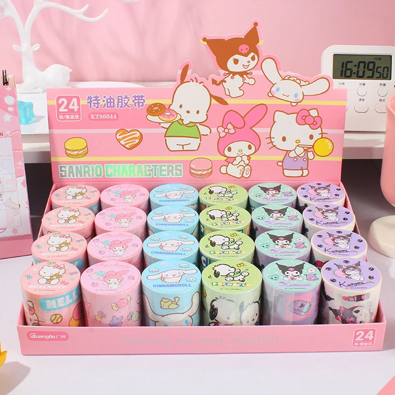 6/24pcs Genuine Edition Sanrio Stickers Paper Tape Hand Accounting Materials Decorative Diy Stickers Kuromi Sticker Wholesale