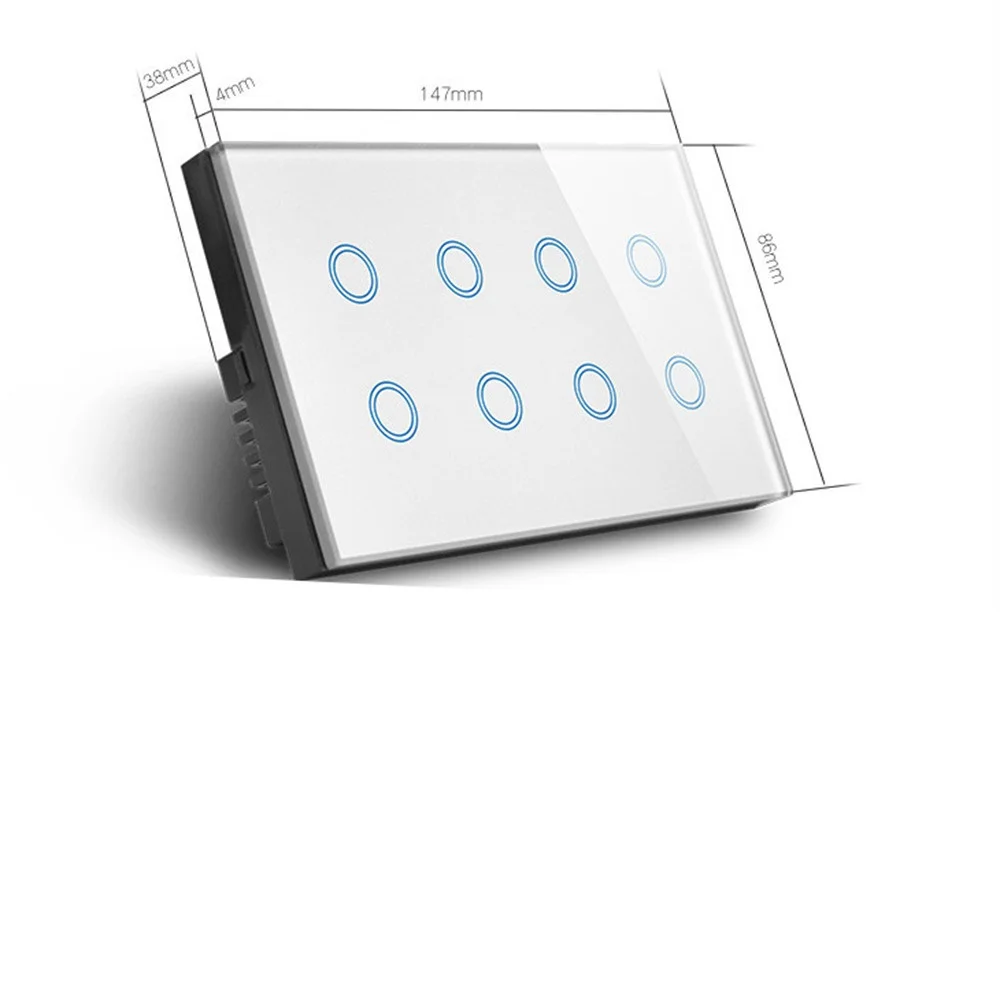 Interruptor de pared inteligente con Wifi, Panel de cristal con Control de 2 vías, 8 entradas, 147x86mm, aplicación SmartLife, Alexa y Google Home,