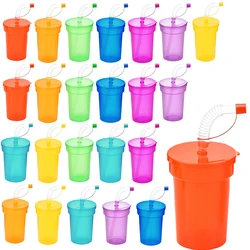 Neon Sippy Cups Plastic Party Cups with Straws and Lids, Colorful Party Cups for Birthday Holiday Party Decorations Supplies