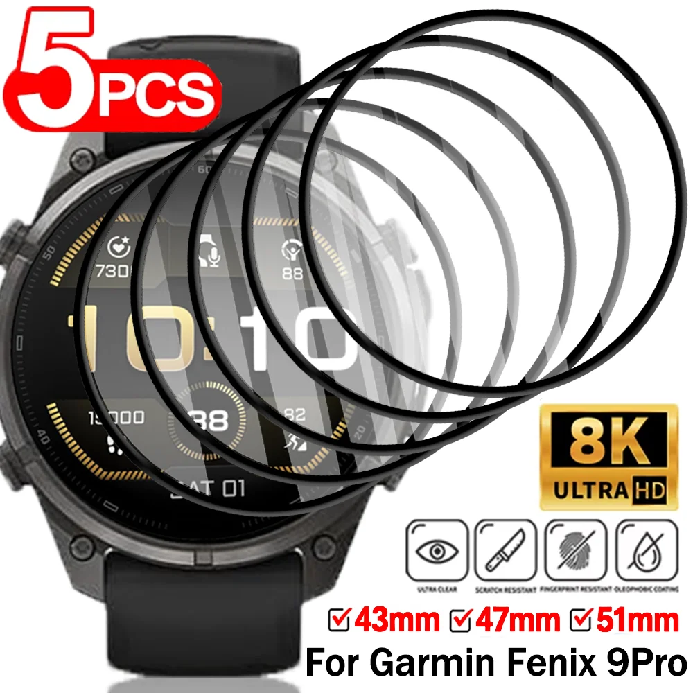 1-5Pcs for Garmin Fenix ​​9 Pro Fenix9 43MM 47MM 51MM Flexible PMMA Screen Protectors 3D Curved Anti-scratch Protective Films