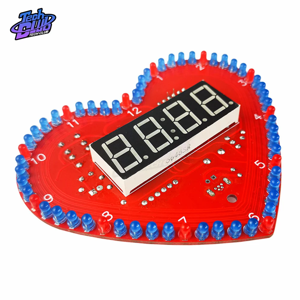 DIY Led Module Heart Shaped 4-Digit Clock Date/Time/Temperature/Week Alarm Clock Music Soldering Suite for Festival Decoration