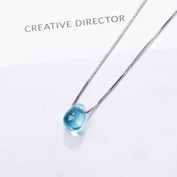 925 Sterling Silver Blue Lucky Crystal Pendants Necklaces For Women Vintage Luxury Jewelry Accessories Jewellery Trend 2024