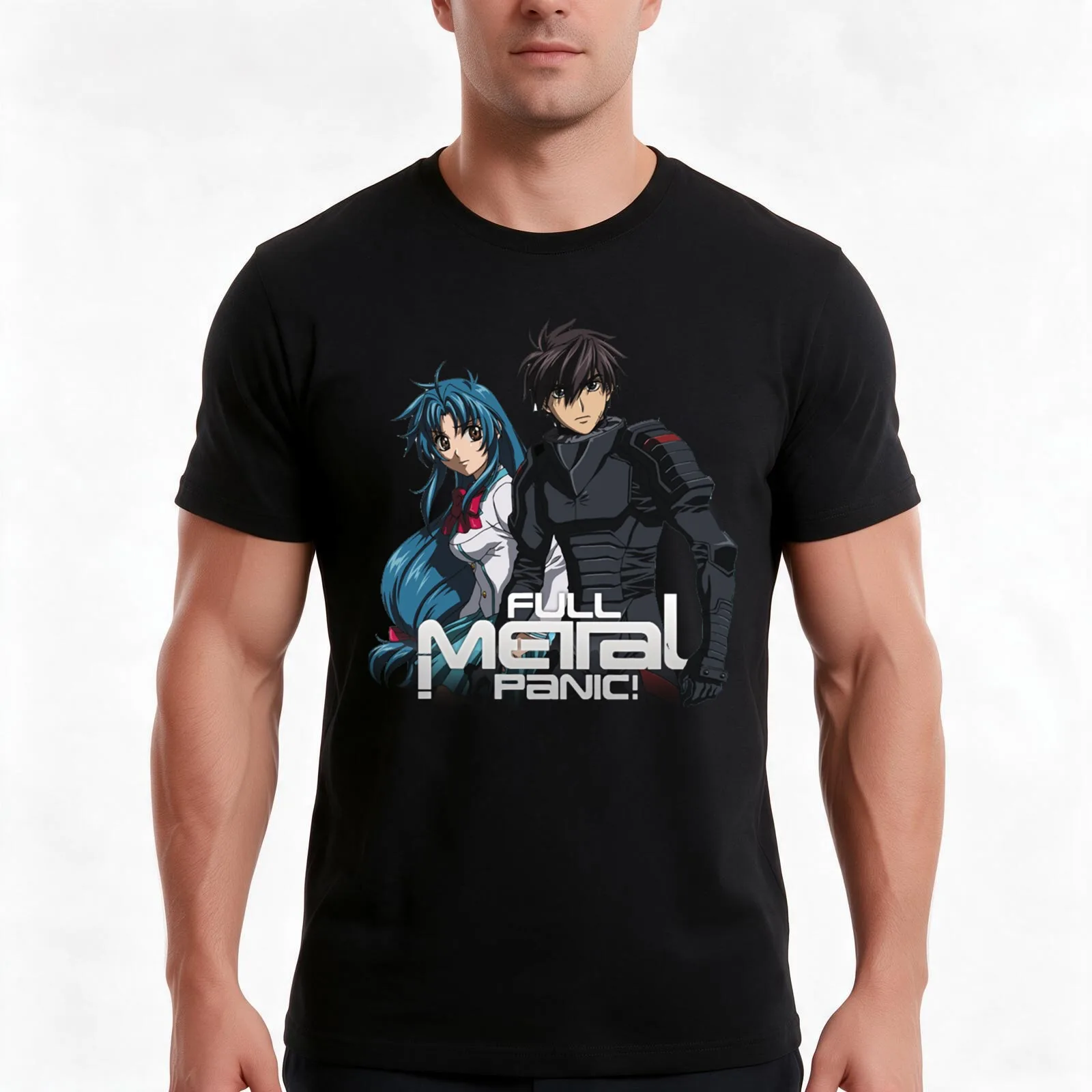 Full Metal Panic! T-Shirt, Summer Casual Cotton Tee, Oversized Streetwear Tops, Vintage Graphic Print, Loose Fit Short Sleeve