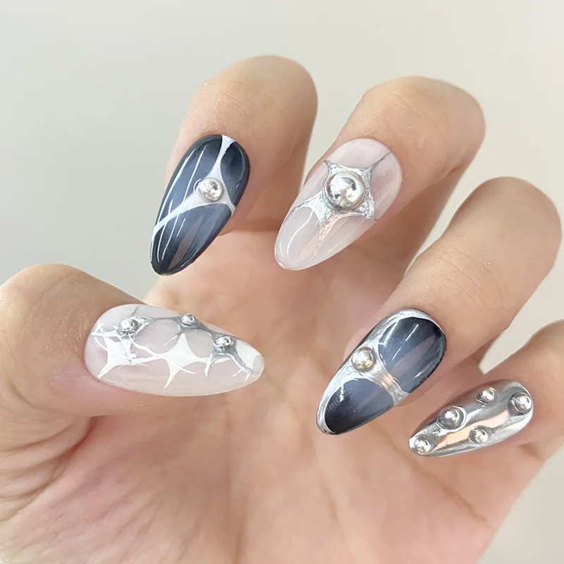 TSZS 12 Siatek/Pudełko Mieszanka Perłowa Rozmiar Żywica Ozdoby do Paznokci 3D Białe Srebrne Złote Koraliki Dekoracje do Paznokci